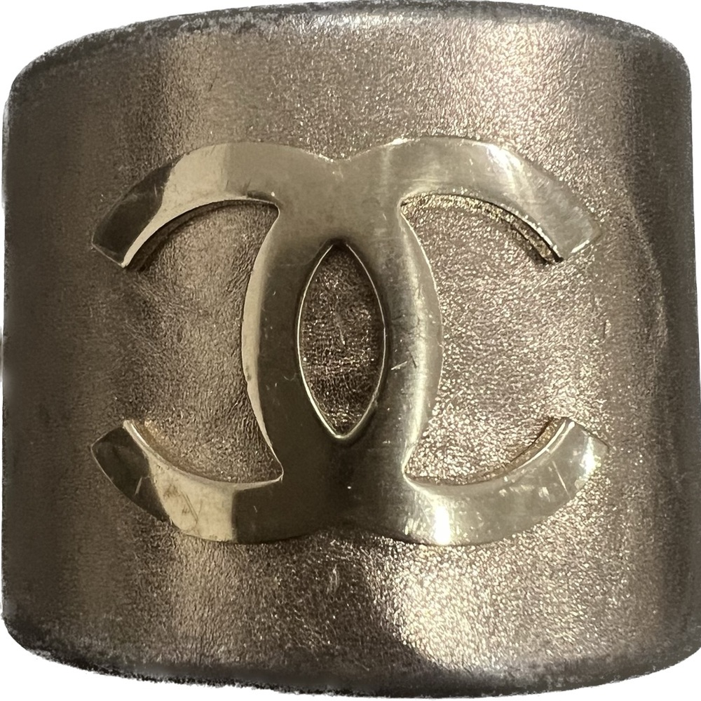 CHANEL Leather Metallic Lambskin CC cuff